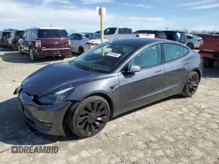 2023 Tesla Model 3 Performance with VIN 5YJ3E1EC6PF407890, listed as a Copart auction lot 49218885 with 37,529 mi miles and Salvage Title. Bid and sale history available at carsss.com. Image 1.