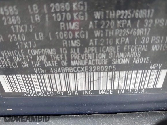 2014 Subaru Outback Premium with VIN 4S4BRBCCXE3280205, listed as a IAAI auction lot 42192715 with Not Provided miles and . Bid and sale history available at DreamBid. Image 9.