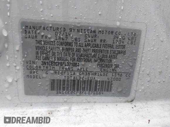 2015 Nissan Note SV with VIN 3N1CE2CP8FL371084, listed as a IAAI auction lot 41030028 with 101,301 mi miles and . Bid and sale history available at DreamBid. Image 9.