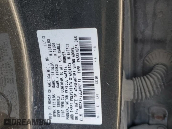 2014 Honda Accord Sedan EX-L with VIN 1HGCR2F85EA092155, listed as a Copart auction lot 49164215 with 0 mi miles and Salvage Title. Bid and sale history available at carsss.com. Image 13.