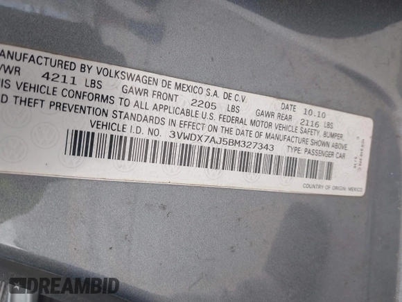2011 Volkswagen Jetta SE с VIN 3VWDX7AJ5BM327343, выставлен на аукционе IAAI как лот 42685354 с пробегом 272 384 миль миль и . История ставок и продаж доступна на DreamBid. Изображение 9.