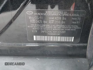 2011 Hyundai Sonata Limited with VIN 5NPEC4ACXBH305881, listed as a IAAI auction lot 42211431 with 148,387 mi miles and . Bid and sale history available at carsss.com. Image 9.
