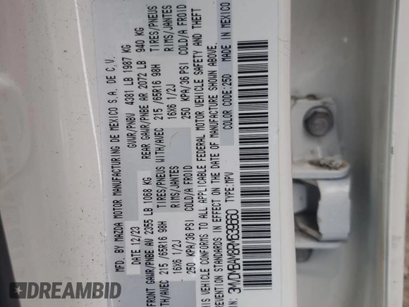 2024 Mazda CX-30 S with VIN 3MVDMBAM8RM639660, listed as a Copart auction lot 62124575 with 24,227 mi miles and Salvage title. Bid and sale history available at DreamBid. Image 13.