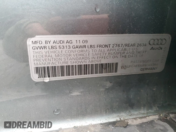 2010 Audi A6 3.0T Premium Plus with VIN WAUFGAFBXAN044366, listed as a Copart auction lot 49378425 with 183,433 mi miles and Salvage Title. Bid and sale history available at carsss.com. Image 12.