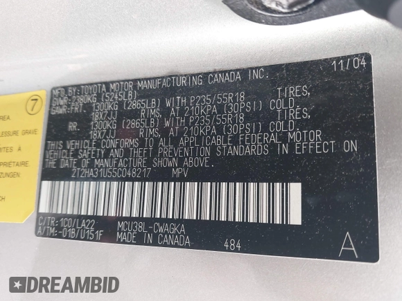 2005 Lexus RX 330 z VIN 2T2HA31U55C048217, wystawiony jako IAAI lot #42296940 z przebiegiem 90 213 mil mil oraz . Historia ofert i sprzedaży dostępna na DreamBid. Obrazek 9.