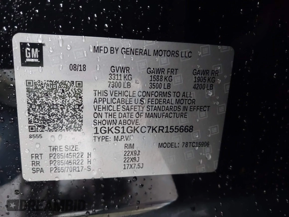 2019 GMC Yukon XL SLT with VIN 1GKS1GKC7KR155668, listed as a IAAI auction lot 41751792 with 163,537 mi miles. Bid and sale history available at carsss.com. Image 9.