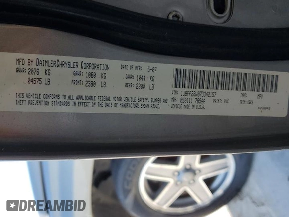 2007 Jeep Patriot Sport with VIN 1J8FF28W87D342157, listed as a Copart auction lot 51959185 with 87,008 mi miles and Clean Title. Bid and sale history available at DreamBid. Image 13.
