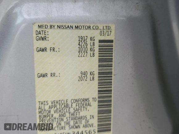 2017 Nissan Altima S with VIN 1N4AL3AP5HN344565, listed as a Copart auction lot 49590805 with 52,993 mi miles and Salvage Title. Bid and sale history available at DreamBid. Image 12.