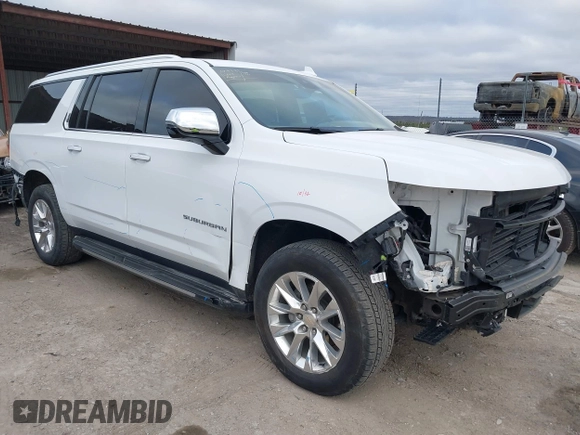 2023 Chevrolet Suburban Premier with VIN 1GNSKFKT1PR529998, listed as a IAAI auction lot 41157457 with 21,551 mi miles and . Bid and sale history available at DreamBid. Image 1.