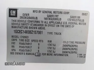 2008 Chevrolet Silverado 1500 Work Truck with VIN 1GCEC14X08Z157061, listed as a IAAI auction lot 41545658 with 270,908 mi miles. Bid and sale history available at carsss.com. Image 9.