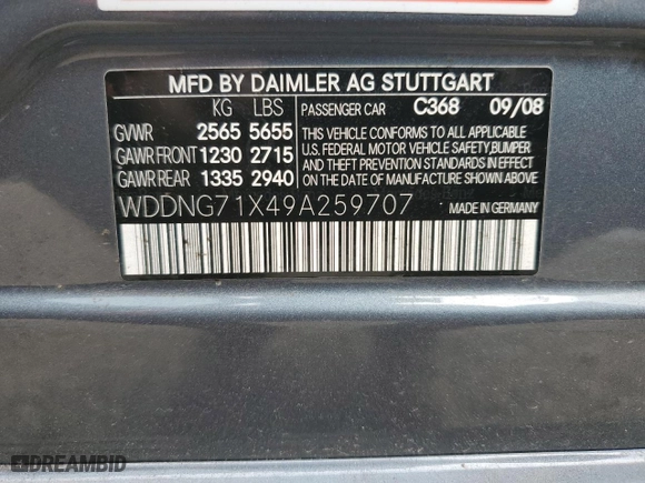 2009 Mercedes-Benz S-Class 5.5L V8 with VIN WDDNG71X49A259707, listed as a Copart auction lot 49673545 with 93,934 mi miles and Clean Title. Bid and sale history available at carsss.com. Image 12.