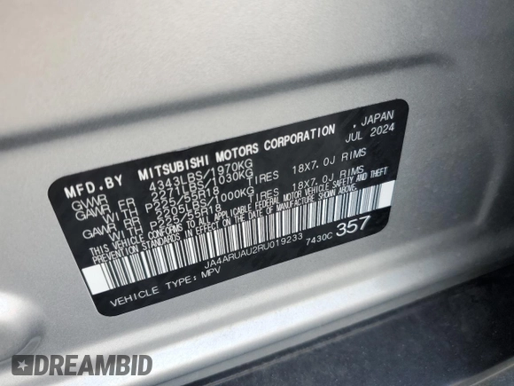 2024 Mitsubishi Outlander Sport S with VIN JA4ARUAU2RU019233, listed as a Copart auction lot 54516585 with 10,387 mi miles and Clean Title. Bid and sale history available at carsss.com. Image 13.