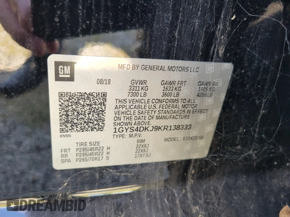 2019 Cadillac Escalade Platinum with VIN 1GYS4DKJ9KR138333, listed as a IAAI auction lot 42176170 with 104,787 mi miles and . Bid and sale history available at DreamBid. Image 9.