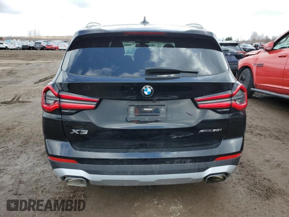 2022 BMW X3 xDrive30i with VIN 5UX53DP01N9L98122, listed as a Copart auction lot 50094865 with 33,452 mi miles and Salvage Title. Bid and sale history available at DreamBid. Image 6.