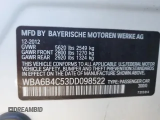 2013 BMW 6 Series 650i xDrive with VIN WBA6B4C53DD098522, listed as a Copart auction lot 86896564 with 121,198 mi miles and Salvage Title. Bid and sale history available at carsss.com. Image 14.