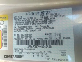 2017 Ford Fusion SE with VIN 3FA6P0HD9HR249590, listed as a IAAI auction lot 40561452 with 161,198 mi miles. Bid and sale history available at carsss.com. Image 9.