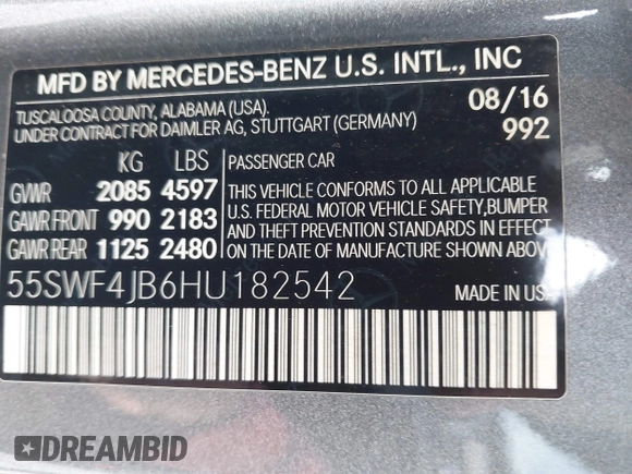 2017 Mercedes-Benz C 300 with VIN 55SWF4JB6HU182542, listed as a IAAI auction lot 41990118 with 47,013 mi miles and . Bid and sale history available at carsss.com. Image 9.