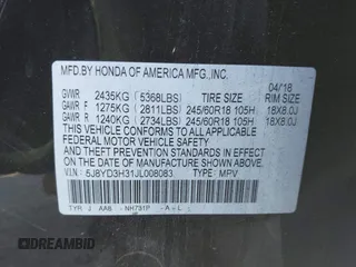 2018 Acura MDX with VIN 5J8YD3H31JL008083, listed as a IAAI auction lot 41386666 with 147,637 mi miles and . Bid and sale history available at carsss.com. Image 9.