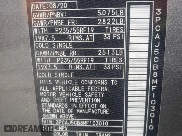 2021 Infiniti QX50 Essential with VIN 3PCAJ5CB8MF103010, listed as a Copart auction lot 52017245 with 49,726 mi miles and Salvage title. Bid and sale history available at DreamBid. Image 14.