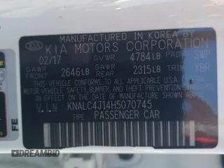 2017 Kia Cadenza Technology z VIN KNALC4J14H5070745, wystawiony jako Copart lot #56304485 z przebiegiem 41 642 mil mil oraz Szkoda całkowita • Salvage title. Historia ofert i sprzedaży dostępna na DreamBid. Obrazek 12.