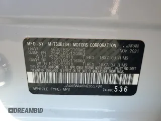 2022 Mitsubishi Eclipse Cross SE z VIN JA4ASWAA6NZ055784, wystawiony jako Copart lot #71539834 z przebiegiem 58 790 mil mil oraz Szkoda całkowita • Salvage title. Historia ofert i sprzedaży dostępna na DreamBid. Obrazek 12.
