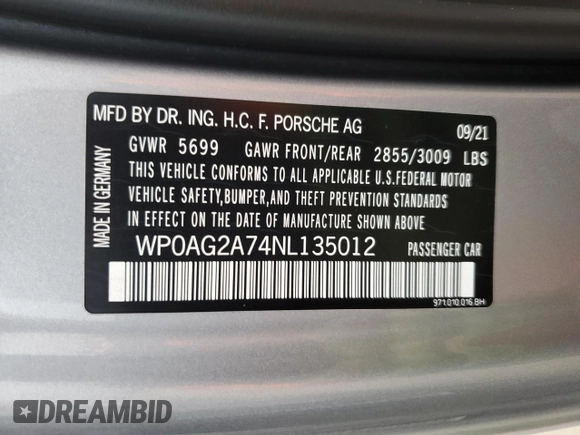2022 Porsche Panamera GTS with VIN WP0AG2A74NL135012, listed as a Copart auction lot 88932985 with 21,131 mi miles and Clean Title. Bid and sale history available at carsss.com. Image 12.