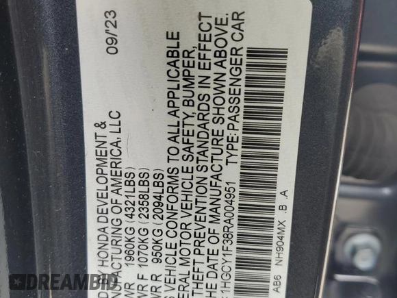 2024 Honda Accord EX с VIN 1HGCY1F38RA004951, выставлен на аукционе Copart как лот 56752595 с пробегом 18 353 миль миль и Списание • Salvage title. История ставок и продаж доступна на DreamBid. Изображение 12.