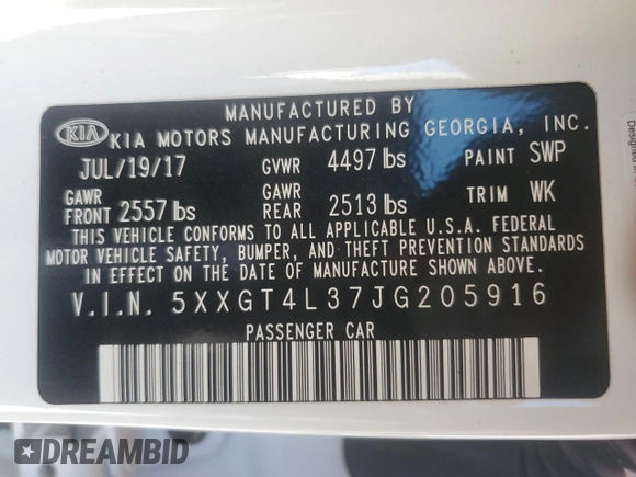 2018 Kia Optima LX with VIN 5XXGT4L37JG205916, listed as a Copart auction lot 49026295 with 109,655 mi miles and Salvage Title. Bid and sale history available at carsss.com. Image 12.