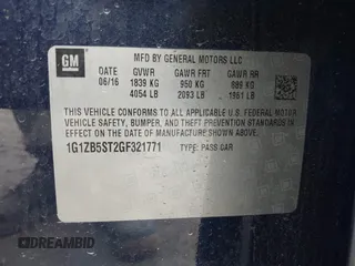 2016 Chevrolet Malibu LS with VIN 1G1ZB5ST2GF321771, listed as a IAAI auction lot 42337157 with 204,329 mi miles and . Bid and sale history available at DreamBid. Image 9.