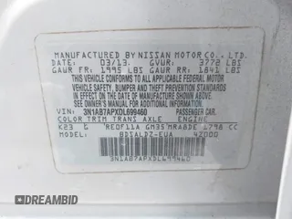 2013 Nissan Sentra SV with VIN 3N1AB7APXDL699460, listed as a IAAI auction lot 41988177 with 92,251 mi miles. Bid and sale history available at carsss.com. Image 9.