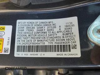 2025 Honda Civic Sport z VIN 2HGFE2F56SH547705, wystawiony jako Copart lot #55899805 z przebiegiem 15 423 mil mil oraz Szkoda całkowita • Salvage title. Historia ofert i sprzedaży dostępna na DreamBid. Obrazek 12.