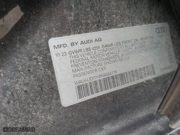 2024 Audi A3 Premium with VIN WAUAUDGY4RA044115, listed as a Copart auction lot 51687515 with 20,401 mi miles and Salvage Title. Bid and sale history available at carsss.com. Image 12.