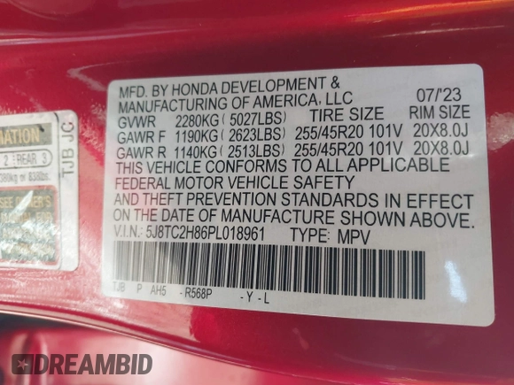 2023 Acura RDX Advance с VIN 5J8TC2H86PL018961, выставлен на аукционе IAAI как лот 41164608 с пробегом 8 916 миль миль и . История ставок и продаж доступна на DreamBid. Изображение 9.
