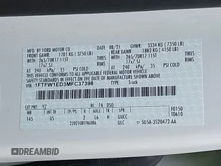 2021 Ford F-150 XL with VIN 1FTFW1ED3MFC37398, listed as a IAAI auction lot 42547006 with 194,971 mi miles and . Bid and sale history available at DreamBid. Image 9.