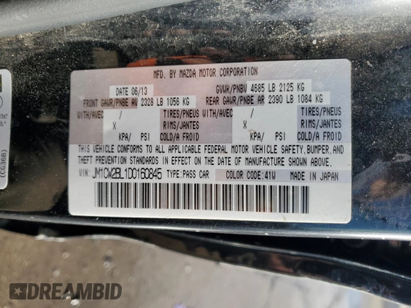2013 Mazda 5 Sport with VIN JM1CW2BL1D0160845, listed as a Copart auction lot 48895075 with 64,527 mi miles and Salvage Title. Bid and sale history available at DreamBid. Image 13.
