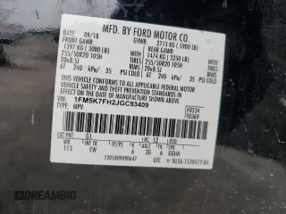 2018 Ford Explorer Limited z VIN 1FM5K7FH2JGC93409, wystawiony jako Copart lot #54525715 z przebiegiem 73 528 mil mil oraz Szkoda całkowita • Salvage title. Historia ofert i sprzedaży dostępna na DreamBid. Obrazek 14.