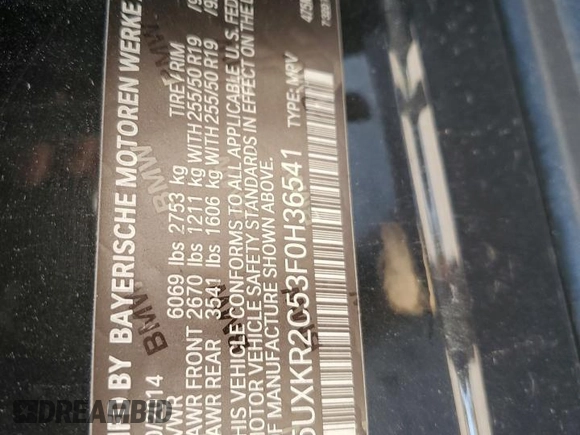 2015 BMW X5 sDrive35i with VIN 5UXKR2C53F0H36541, listed as a Copart auction lot 48581755 with 111,389 mi miles and Salvage Title. Bid and sale history available at carsss.com. Image 14.