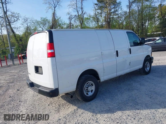 2021 Chevrolet Express Cargo Van with VIN 1GCWGAFP0M1206242, listed as a IAAI auction lot 42043866 with 148,087 mi miles. Bid and sale history available at carsss.com. Image 4.