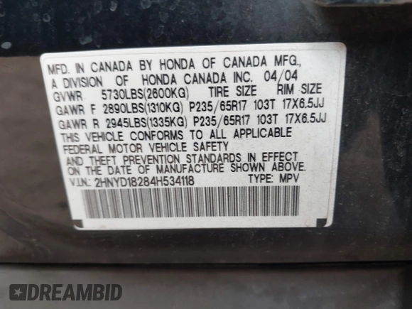 2004 Acura MDX with VIN 2HNYD18284H534118, listed as a IAAI auction lot 41563551 with 362,685 mi miles. Bid and sale history available at carsss.com. Image 9.