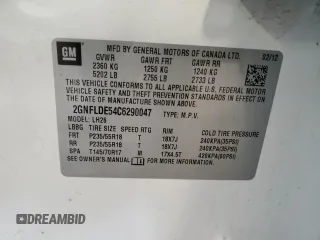 2012 Chevrolet Equinox 1LT z VIN 2GNFLDE54C6290047, wystawiony jako Copart lot #57898845 z przebiegiem 96 595 mil mil oraz Nie do naprawy • Non repairable. Historia ofert i sprzedaży dostępna na DreamBid. Obrazek 13.