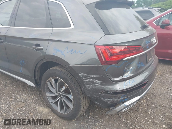 2023 Audi Q5 S line Premium Plus with VIN WA1EAAFY8P2008054, listed as a IAAI auction lot 42678217 with 20,363 mi miles and . Bid and sale history available at DreamBid. Image 6.