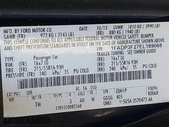 2014 Ford Focus SE with VIN 1FADP3F27EL189068, listed as a IAAI auction lot 42047538 with 196,785 mi miles. Bid and sale history available at carsss.com. Image 9.