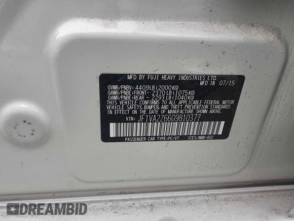 2016 Subaru WRX STI Limited with VIN JF1VA2Z66G9810377, listed as a Copart auction lot 63947825 with 125,625 mi miles and Clean title. Bid and sale history available at DreamBid. Image 10.