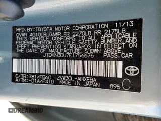 2014 Toyota Prius Four with VIN JTDKN3DU7E1756676, listed as a Copart auction lot 52323465 with 95,090 mi miles and Salvage Title. Bid and sale history available at DreamBid. Image 12.