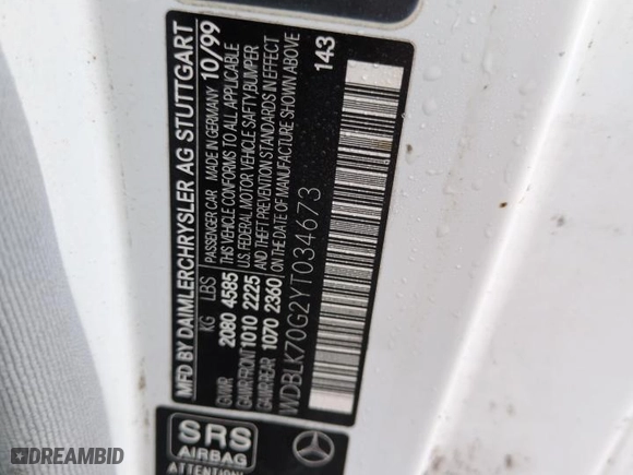 2000 Mercedes-Benz CLK-Class with VIN WDBLK70G2YT034673, listed as a Copart auction lot 74668434 with 0 mi miles and Salvage Title. Bid and sale history available at carsss.com. Image 12.