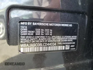 2020 BMW 5 Series 530e with VIN WBAJA9C08LCD44034, listed as a Copart auction lot 63664454 with 97,595 mi miles and Salvage Title. Bid and sale history available at DreamBid. Image 12.