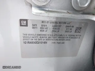 2012 Chevrolet Volt with VIN 1G1RA6E42CU101484, listed as a IAAI auction lot 42108369 with 1 mi miles. Bid and sale history available at carsss.com. Image 9.