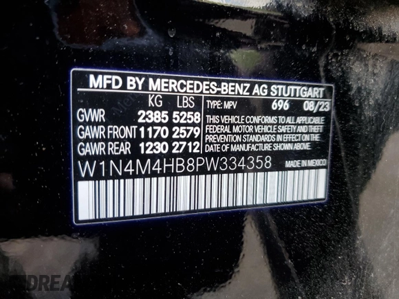 2023 Mercedes-Benz GLB 250 с VIN W1N4M4HB8PW334358, выставлен на аукционе Copart как лот 56156155 с пробегом 45 272 миль миль и Списание • Salvage title. История ставок и продаж доступна на DreamBid. Изображение 13.