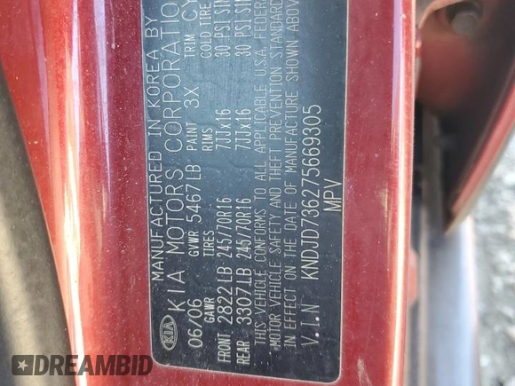 2007 Kia Sorento LX z VIN KNDJD736275669305, wystawiony jako Copart lot #85305954 z przebiegiem 217 513 mil mil oraz Szkoda całkowita • Salvage title. Historia ofert i sprzedaży dostępna na DreamBid. Obrazek 15.