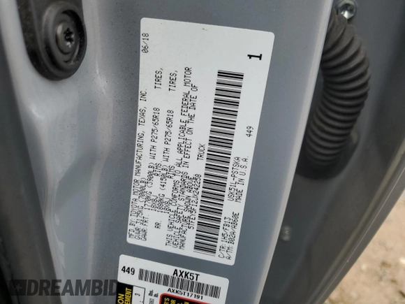 2018 Toyota Tundra 2WD SR5 with VIN 5TFEY5F12JX242258, listed as a Copart auction lot 73524394 with 117,034 mi miles and Salvage Title. Bid and sale history available at carsss.com. Image 14.